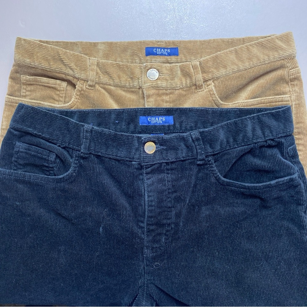 Lot Of 2! Women’s Sz 10 CHAPS Black Brown slimming fit corduroy type pants